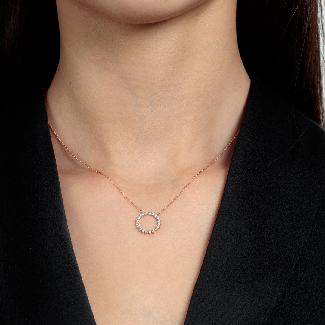 Barq Circle Rose Gold Diamond Necklace - Samra Jewellery - Diamond Jewellery - BARQ