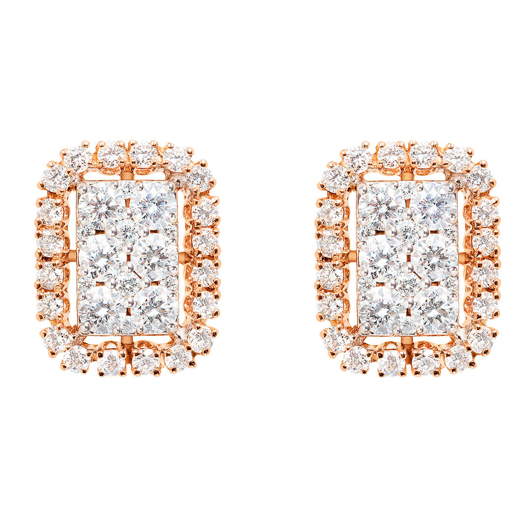 Barq Octagon Rose White Gold Diamond Earring - Samra Jewellery - Diamond Jewellery - BARQ