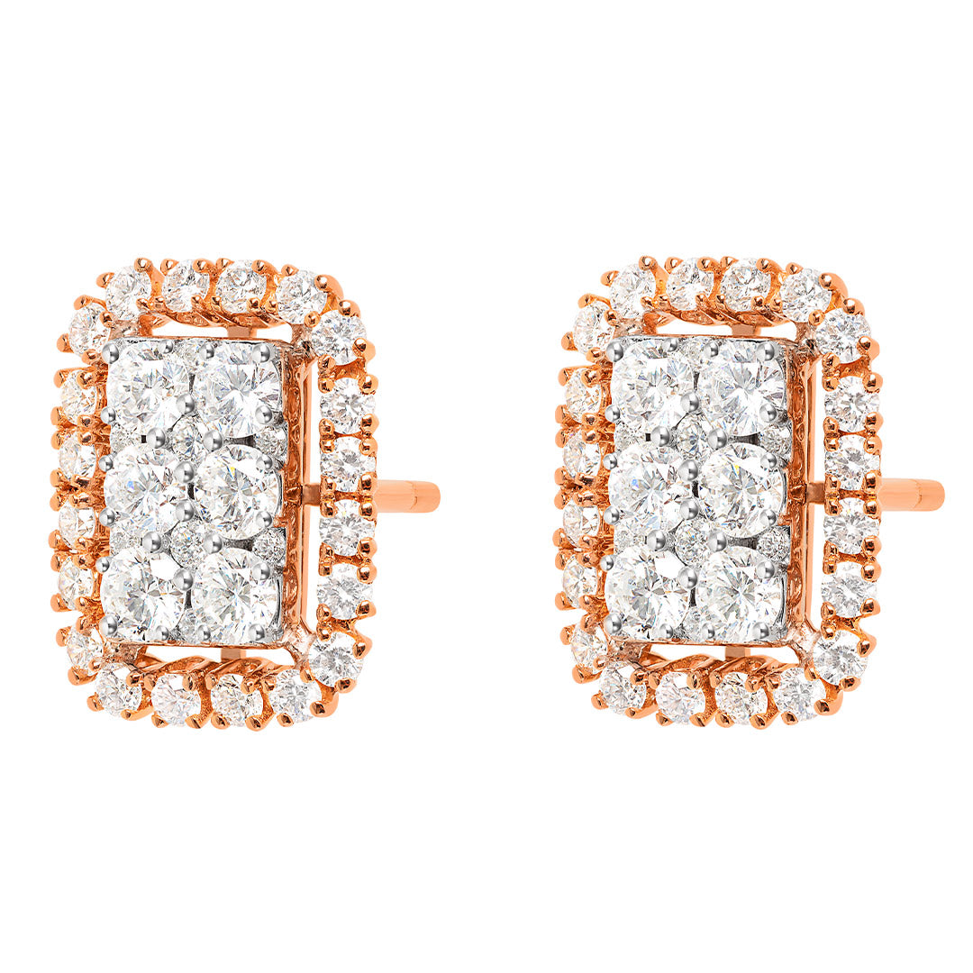 Barq Octagon Rose White Gold Diamond Earring - Samra Jewellery - Diamond Jewellery - BARQ