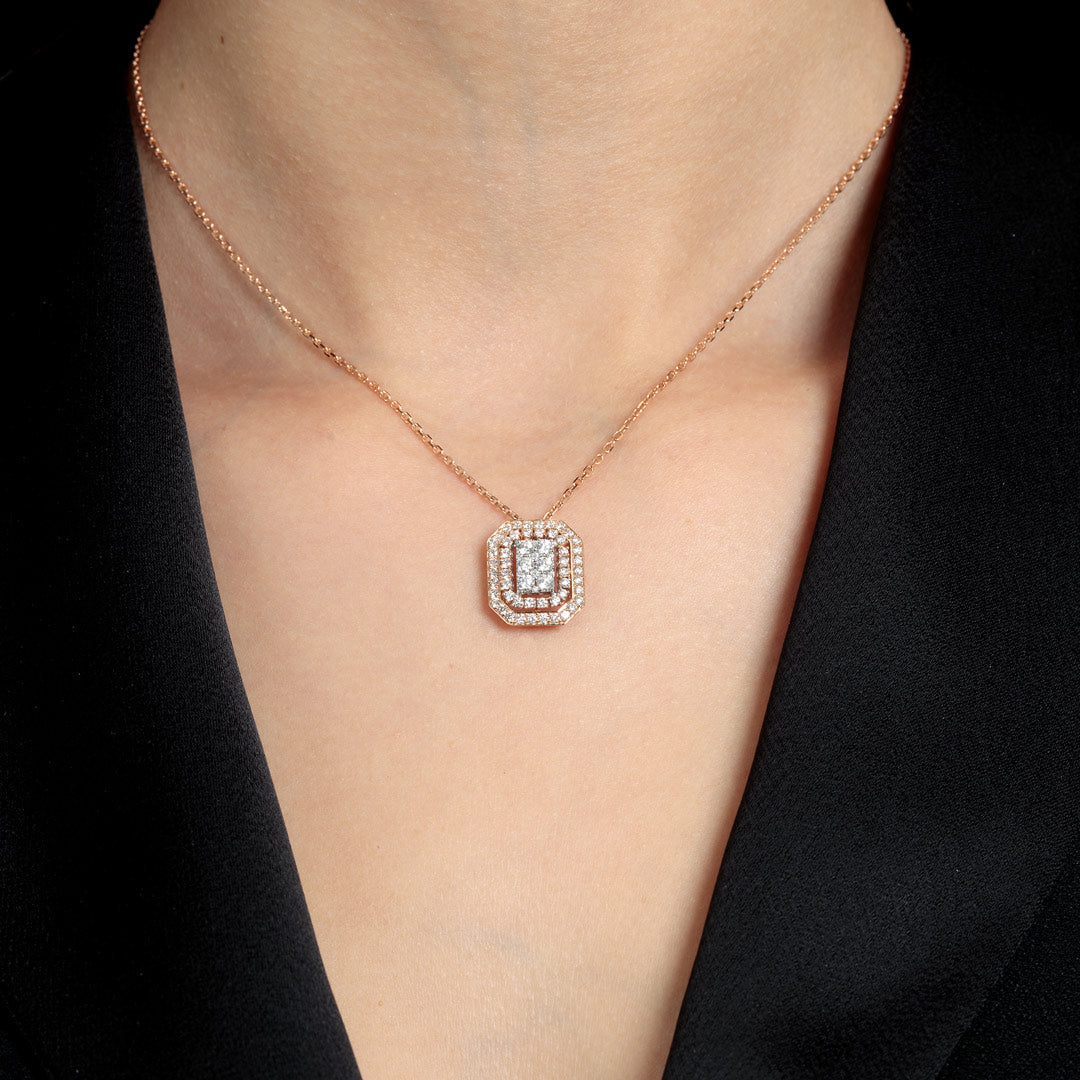 Barq Octagon Rose White Gold Diamond Necklace - Samra Jewellery - Diamond Jewellery - BARQ