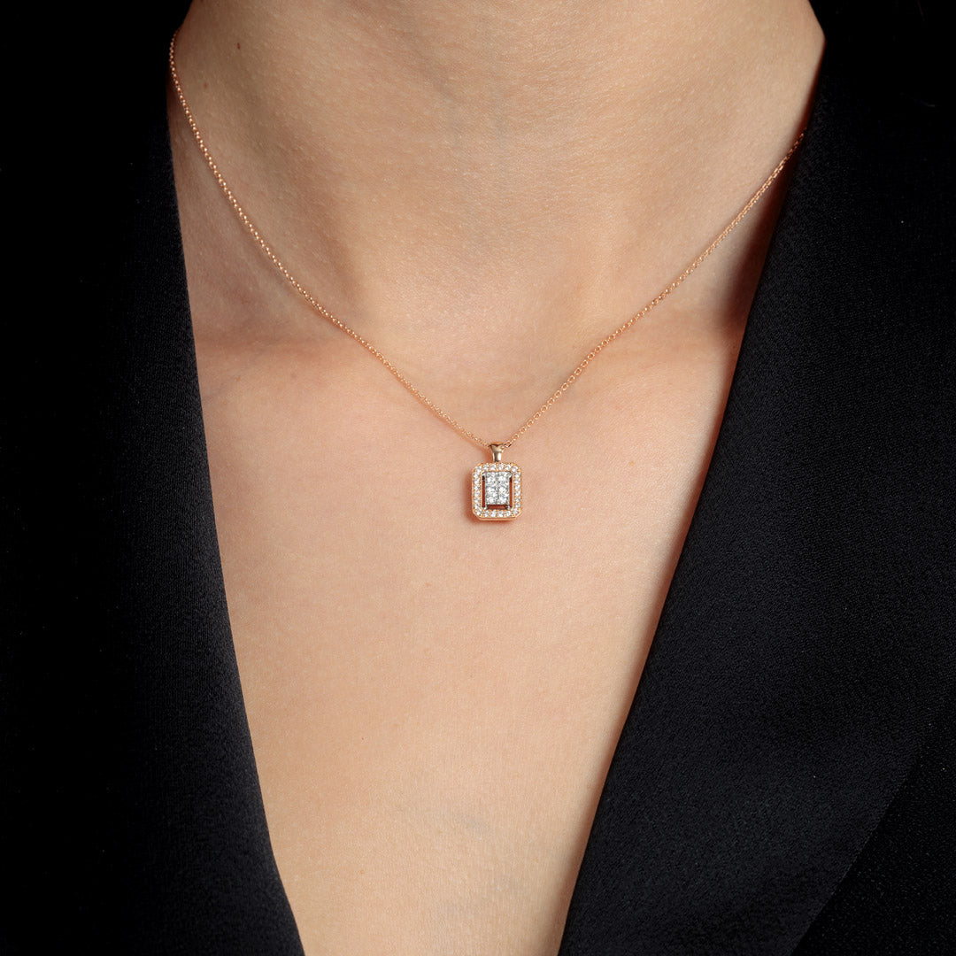 Barq Square Rose White Gold Diamond Necklace - Samra Jewellery - Diamond Jewellery - BARQ