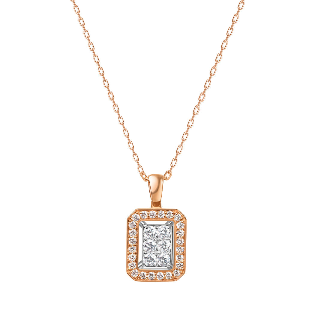 Barq Square Rose White Gold Diamond Necklace - Samra Jewellery - Diamond Jewellery - BARQ