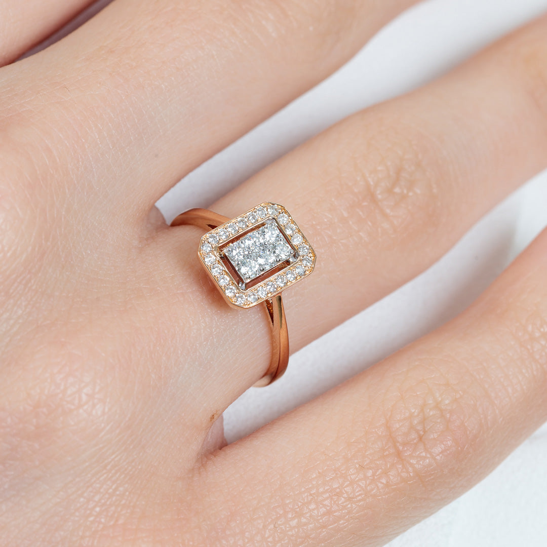 Barq Square Rose  White Gold Diamond Ring - Samra Jewellery - Diamond Jewellery - BARQ