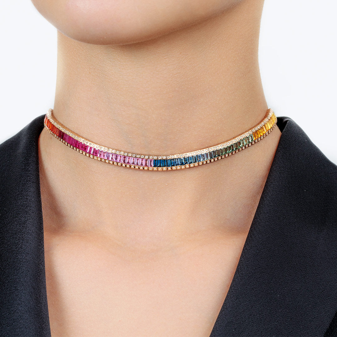 Noor Rose Gold Baguette Sapphire Choker - Samra Jewellery - Diamond Jewellery - NOOR