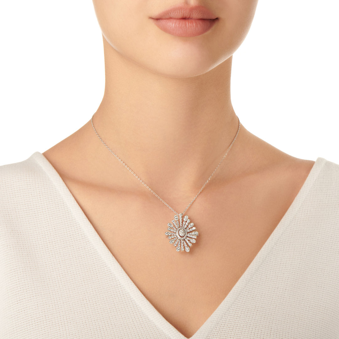 Barq Oval White Gold Diamond Brooch Necklace - Samra Jewellery - Diamond Jewellery - BARQ