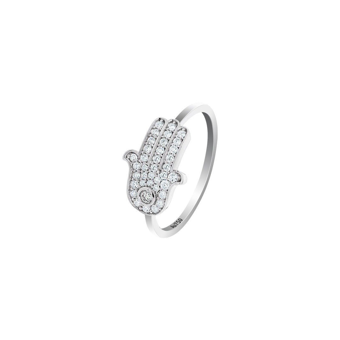 Barq White Gold Diamond Hamsa Ring - Samra Jewellery - Diamond Jewellery - BARQ