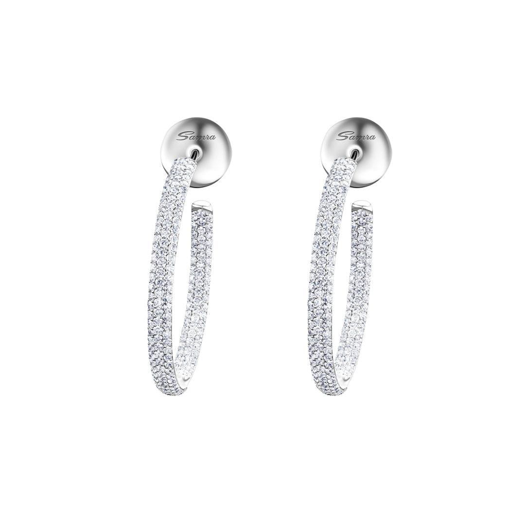 Barq White Gold Diamond Medium Hoop Earring - Samra Jewellery - Diamond Jewellery - BARQ