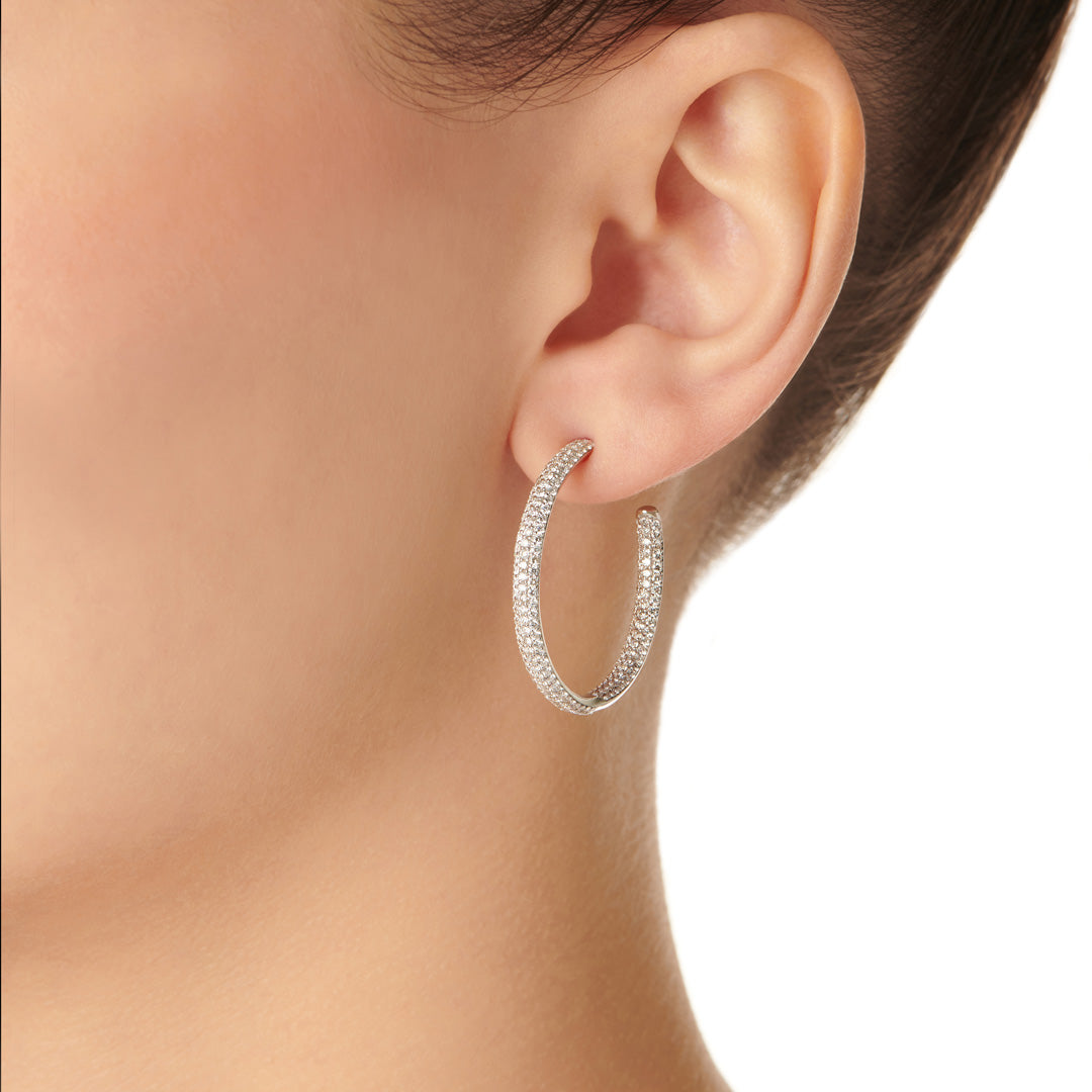 Barq White Gold Diamond Medium Hoop Earring - Samra Jewellery - Diamond Jewellery - BARQ