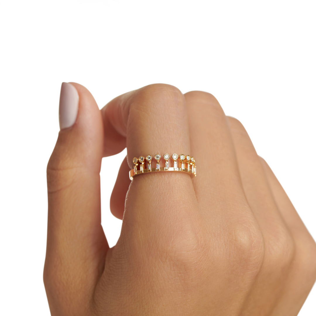 Barq Yellow Gold Diamond Crown Ring - Samra Jewellery - Diamond Jewellery - BARQ