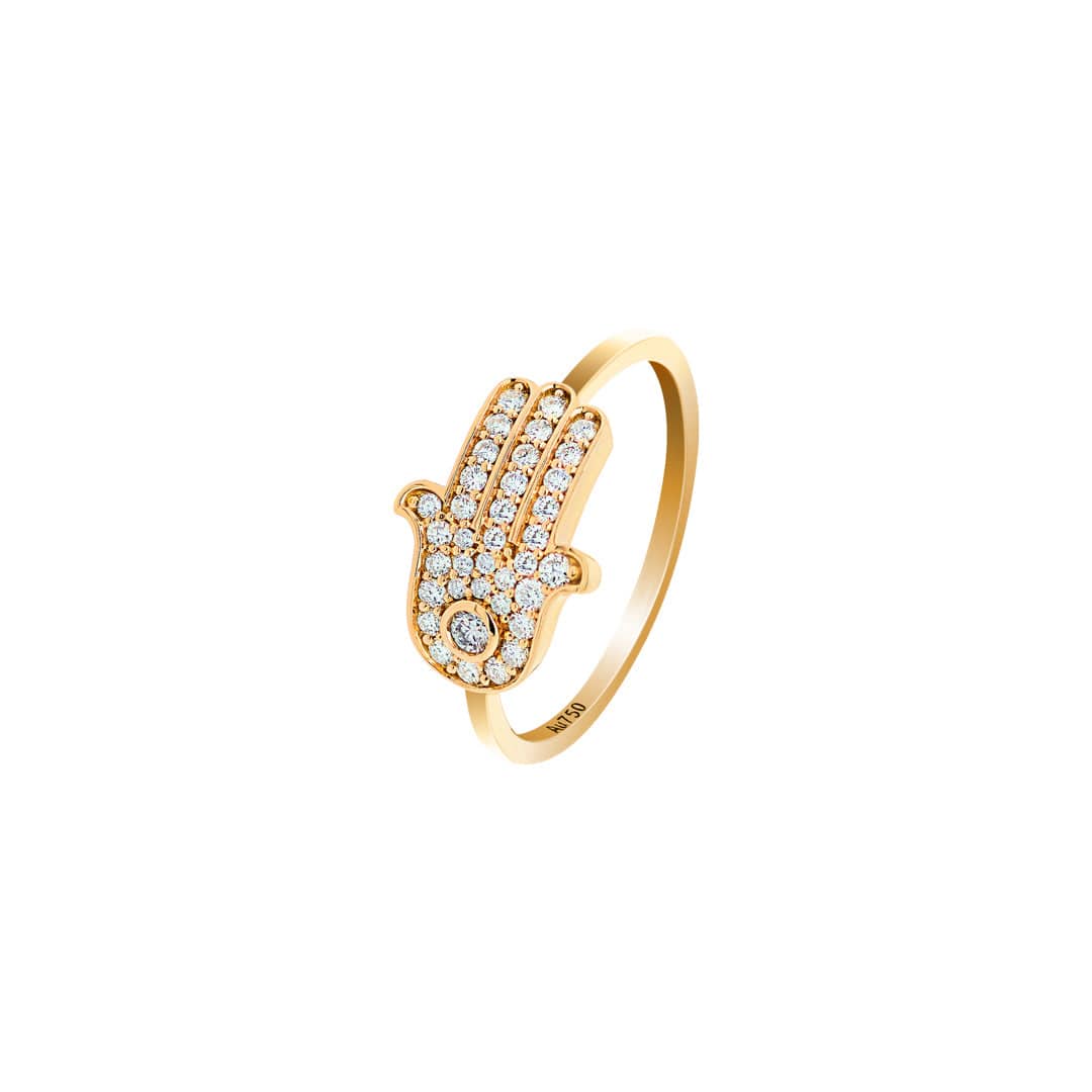 Barq Yellow Gold Diamond Hamsa Ring - Samra Jewellery - Diamond Jewellery - BARQ