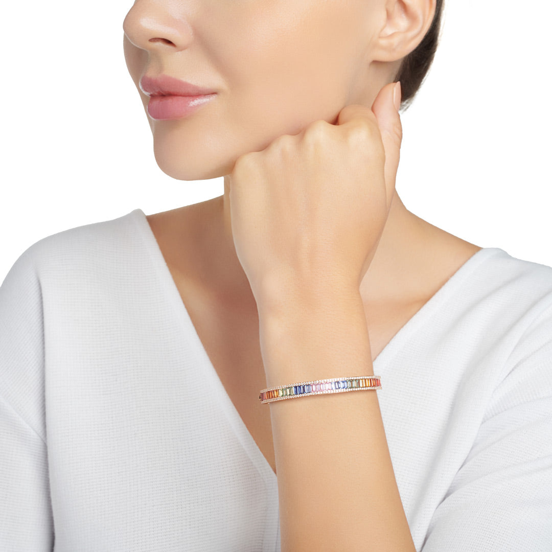 Kanz Rose Gold Baguette Sapphire Bangle - Samra Jewellery - Diamond Jewellery - KANZ