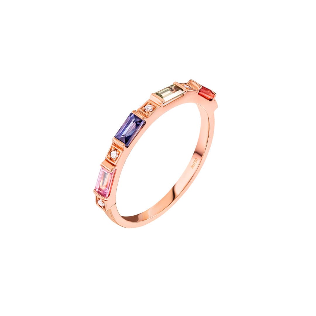 Noor Rose Gold Baguette Sapphire Small Ring - Samra Jewellery - Diamond Jewellery - NOOR