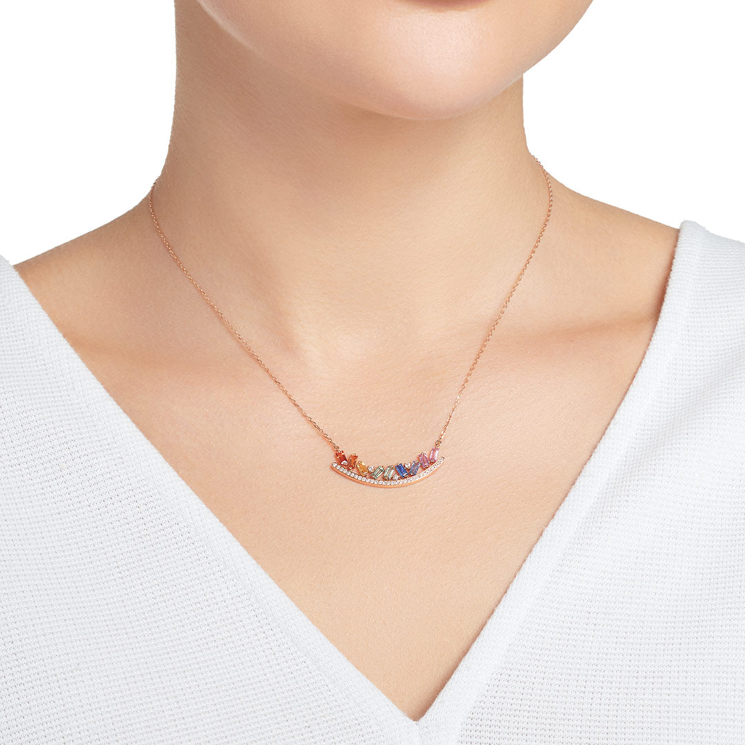 Kanz Rose Gold Baguette Sapphires Necklace - Samra Jewellery - Diamond Jewellery - KANZ