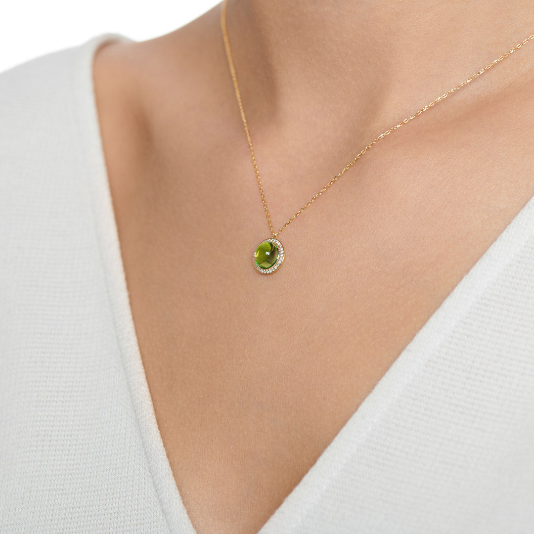 Kanz Yellow Gold Diamond Peridot Necklace - Samra Jewellery - Diamond Jewellery - KANZ